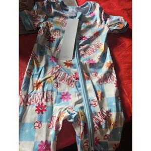 Bamboo Zippy Shorty Blue Mama Baseball  12 To 18  Months Double Zipper